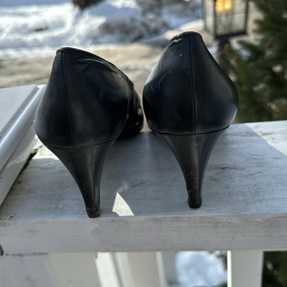 Authentic Chanel Navy Leather Pumps - Picture 3 of 6